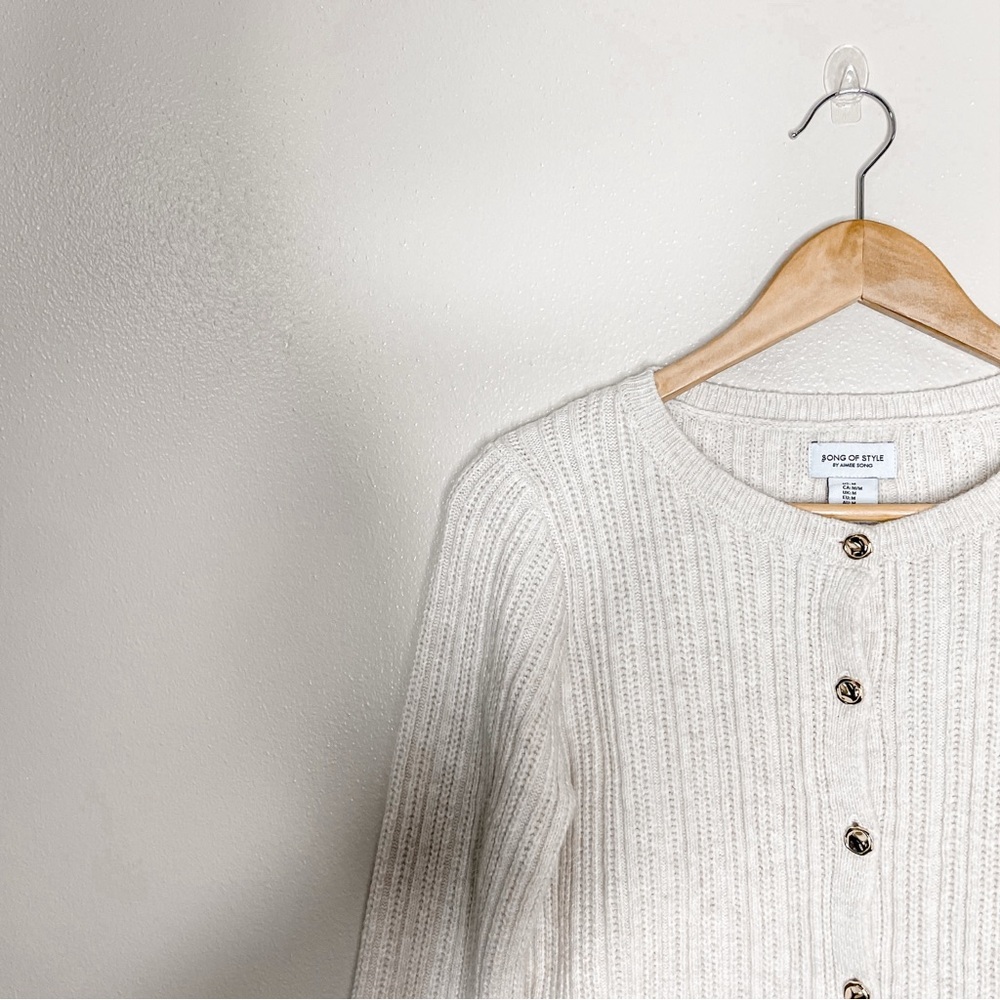 Song of Style | Cream Cardigan with Gold Button Detail, Old Money, Classic - Picture 6 of 13